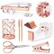 Rose Color Office Supplies Set Acrylic Stapler Set Staple Remover, Tape Holder, 2 Ballpoint Pen, Scissor, Binder/Paper Clips and 1000pcs Staples.